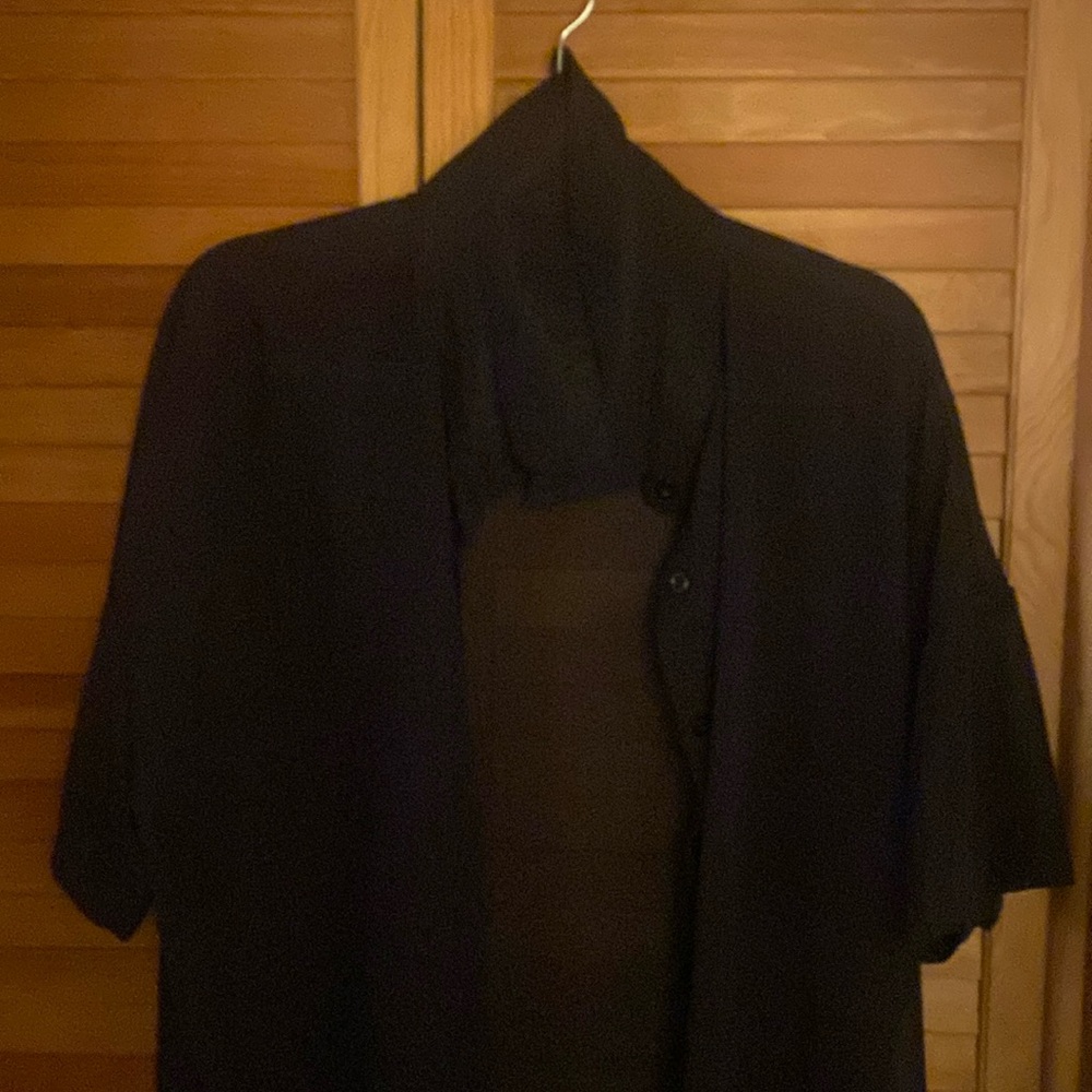 Bundle!Cute sheer black short sleeve button up. Bundled with cute scarf/earrings